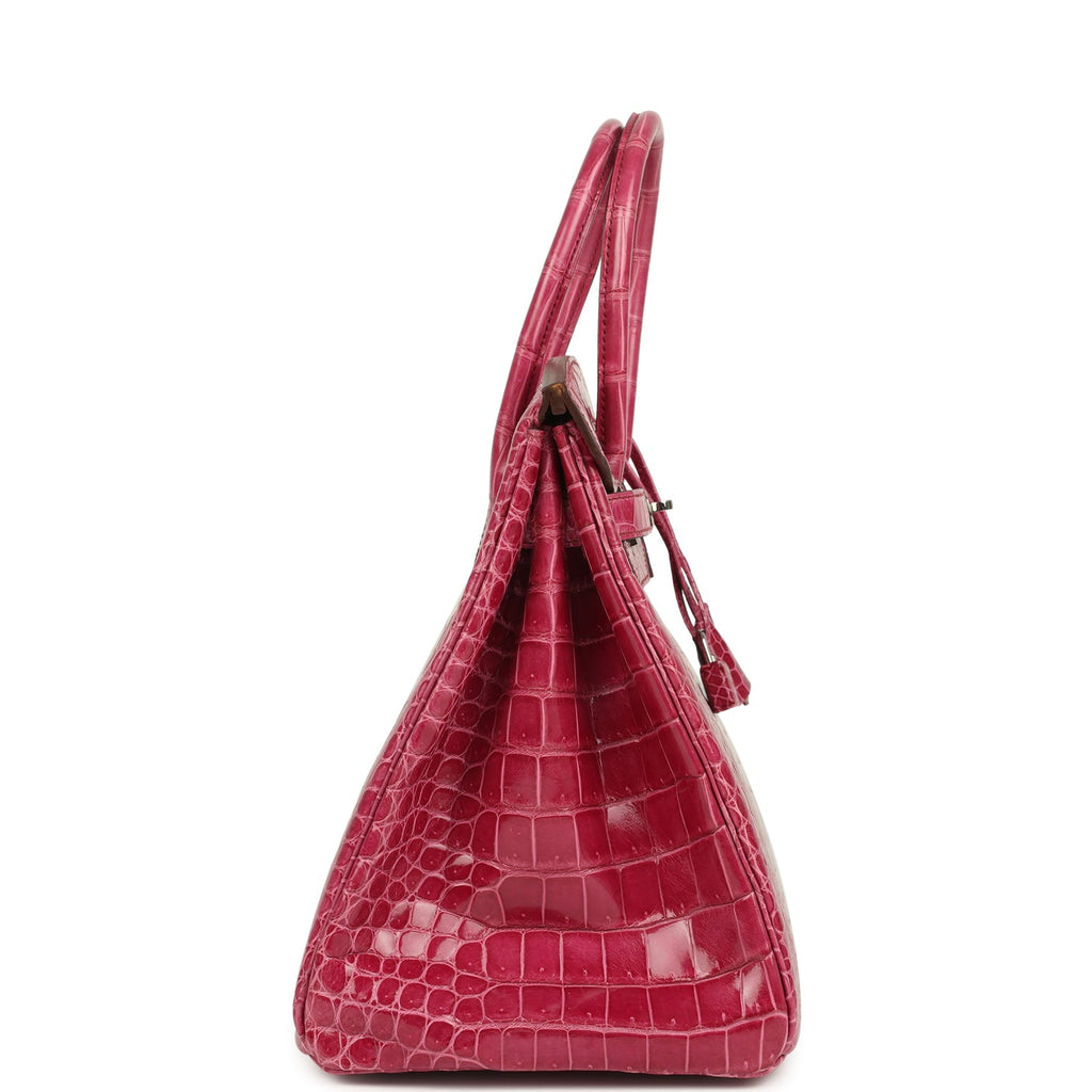 Hermes Birkin 35 Rose Tyrien Shiny Porosus Crocodile Palladium Hardware