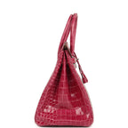 Hermes Birkin 35 Rose Tyrien Shiny Porosus Crocodile Palladium Hardware