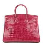 Hermes Birkin 35 Rose Tyrien Shiny Porosus Crocodile Palladium Hardware