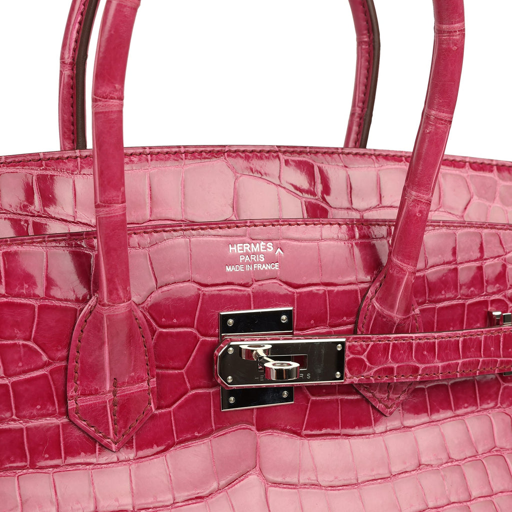 Hermes Birkin 35 Rose Tyrien Shiny Porosus Crocodile Palladium Hardware