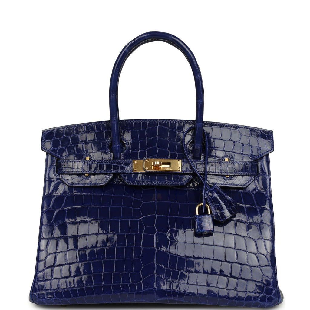Hermes Birkin 30 Bleu Electric Shiny Niloticus Crocodile Gold Hardware