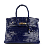 Hermes Birkin 30 Bleu Electric Shiny Niloticus Crocodile Gold Hardware
