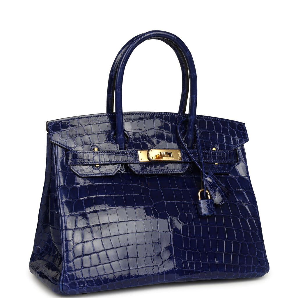 Hermes Birkin 30 Bleu Electric Shiny Niloticus Crocodile Gold Hardware