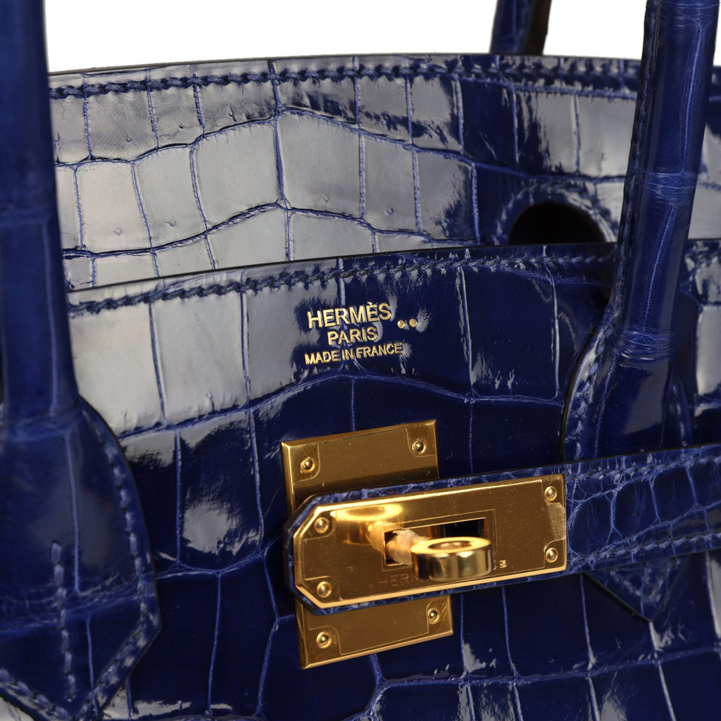 Hermes Birkin 30 Bleu Electric Shiny Niloticus Crocodile Gold Hardware