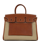 Hermes Birkin 35 A L'Envers Ficelle-Ecru H Dyed Canvas and Fauve Barenia Faubourg Palladium Hardware