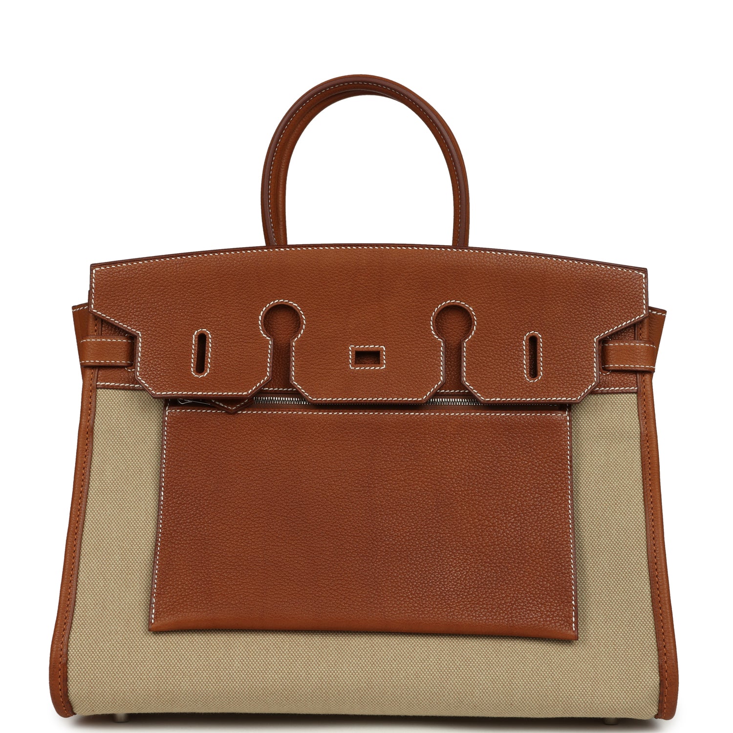 Hermes Birkin 35 A L'Envers Ficelle-Ecru H Dyed Canvas and Fauve Barenia Faubourg Palladium Hardware