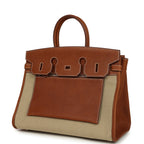 Hermes Birkin 35 A L'Envers Ficelle-Ecru H Dyed Canvas and Fauve Barenia Faubourg Palladium Hardware