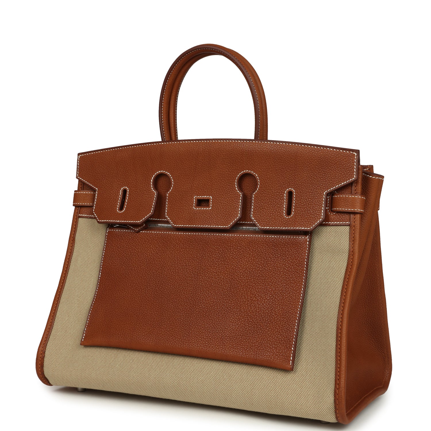 Hermes Birkin 35 A L'Envers Ficelle-Ecru H Dyed Canvas and Fauve Barenia Faubourg Palladium Hardware
