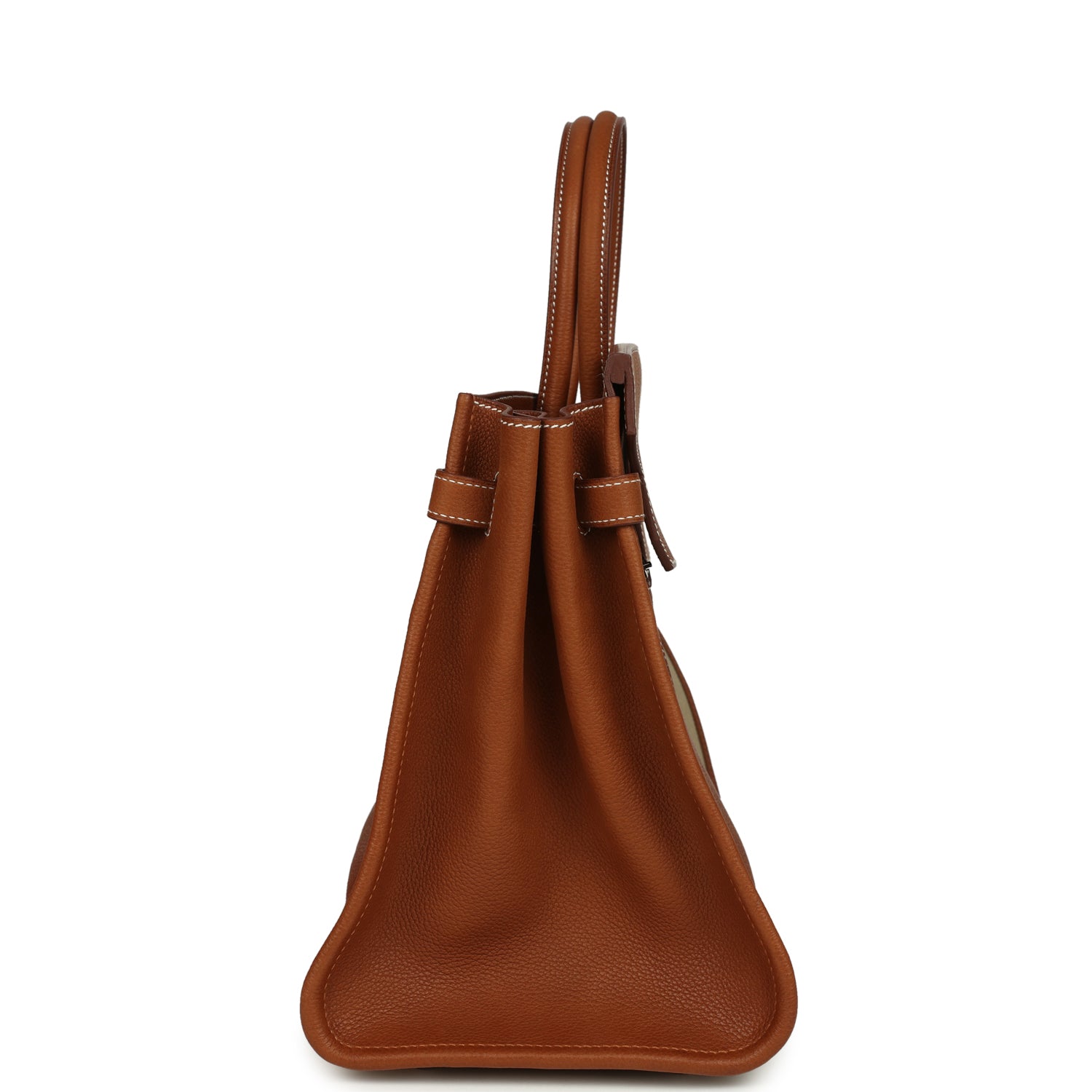 Hermes Birkin 35 A L'Envers Ficelle-Ecru H Dyed Canvas and Fauve Barenia Faubourg Palladium Hardware