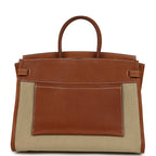 Hermes Birkin 35 A L'Envers Ficelle-Ecru H Dyed Canvas and Fauve Barenia Faubourg Palladium Hardware
