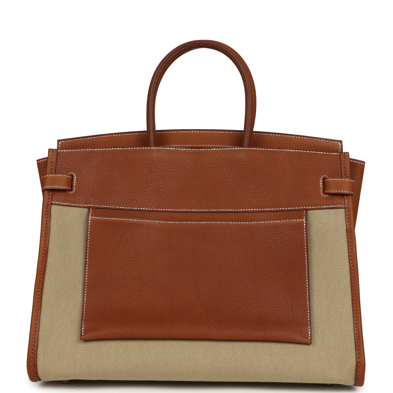 Hermes Birkin 35 A L'Envers Ficelle-Ecru H Dyed Canvas and Fauve Barenia Faubourg Palladium Hardware
