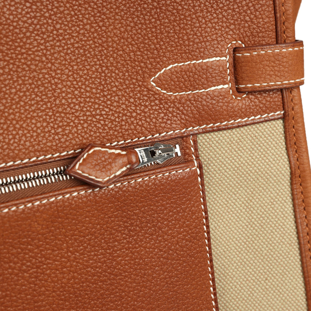 Hermes Birkin 35 A L'Envers Ficelle-Ecru H Dyed Canvas and Fauve Barenia Faubourg Palladium Hardware