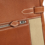 Hermes Birkin 35 A L'Envers Ficelle-Ecru H Dyed Canvas and Fauve Barenia Faubourg Palladium Hardware