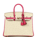 Hermes Special Order (HSS) Birkin 25 Rose Tyrien and Beton Ostrich Permabrass Hardware