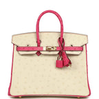 Hermes Special Order (HSS) Birkin 25 Rose Tyrien and Beton Ostrich Permabrass Hardware