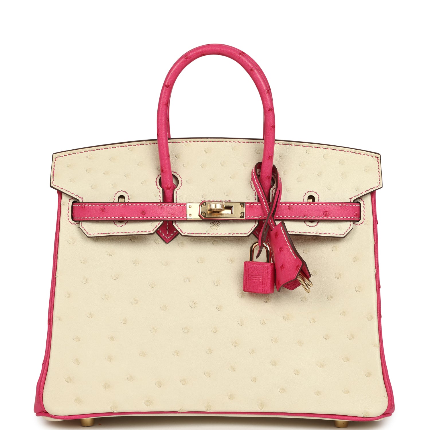 Hermes Special Order (HSS) Birkin 25 Rose Tyrien and Beton Ostrich Permabrass Hardware