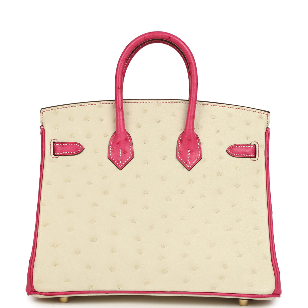 Hermes Special Order (HSS) Birkin 25 Rose Tyrien and Beton Ostrich Permabrass Hardware