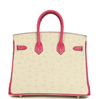 Hermes Special Order (HSS) Birkin 25 Rose Tyrien and Beton Ostrich Permabrass Hardware