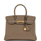 Hermes Birkin 30 Etoupe Togo Brushed Gold Hardware