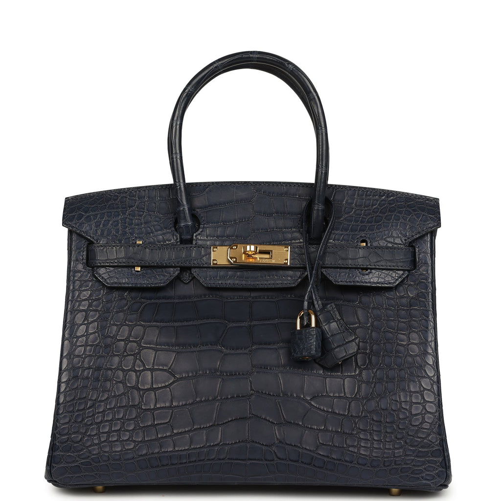 Hermes Birkin 30 Bleu Indigo Matte Alligator Gold Hardware
