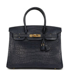 Hermes Birkin 30 Bleu Indigo Matte Alligator Gold Hardware