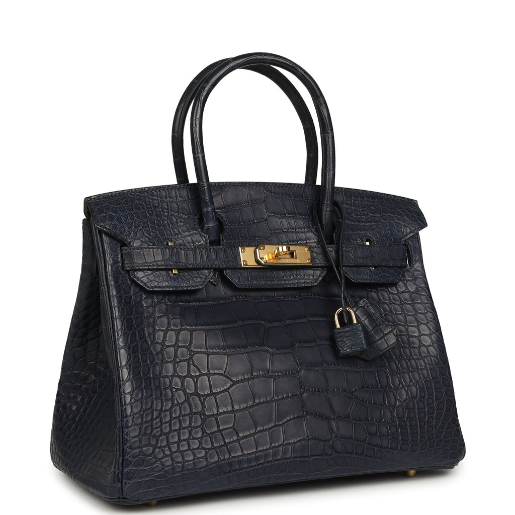 Hermes Birkin 30 Bleu Indigo Matte Alligator Gold Hardware