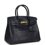 Hermes Birkin 30 Bleu Indigo Matte Alligator Gold Hardware
