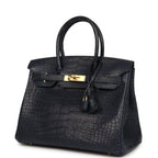 Hermes Birkin 30 Bleu Indigo Matte Alligator Gold Hardware