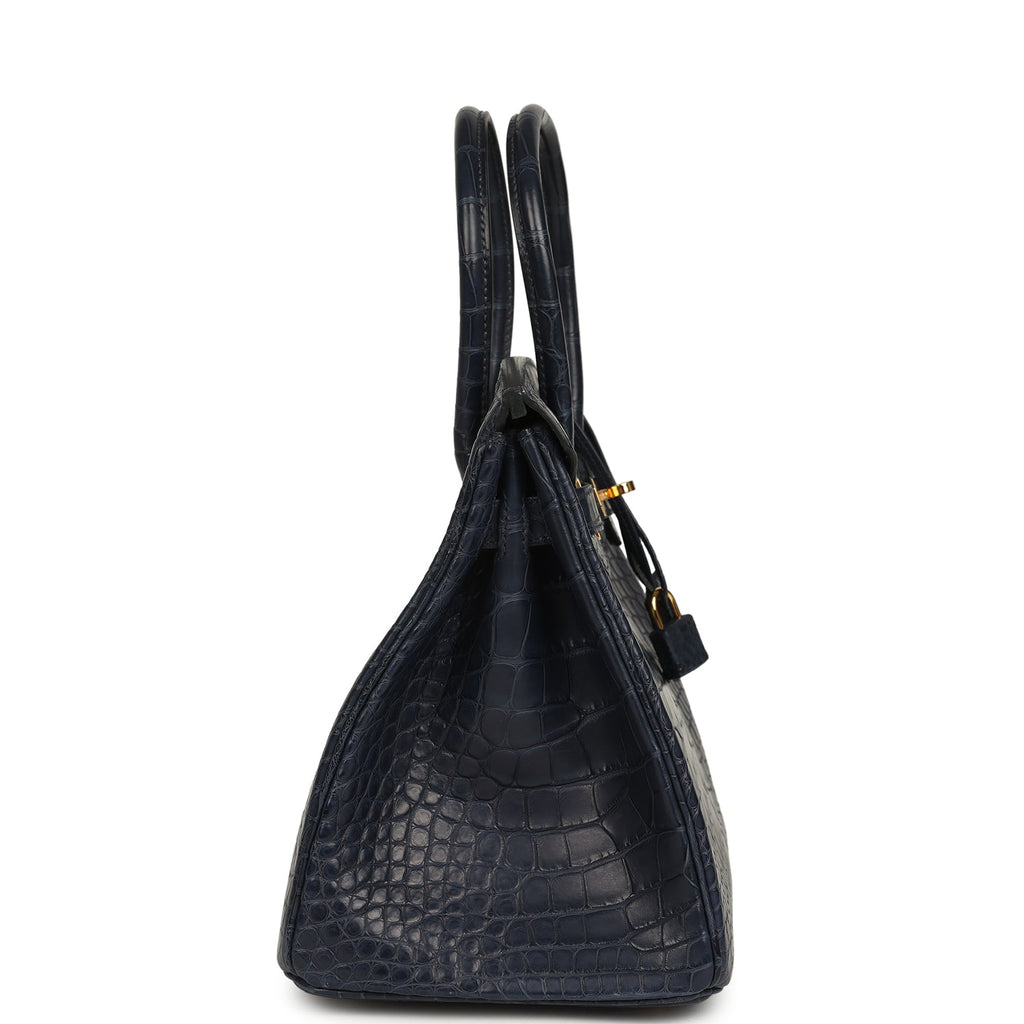 Hermes Birkin 30 Bleu Indigo Matte Alligator Gold Hardware
