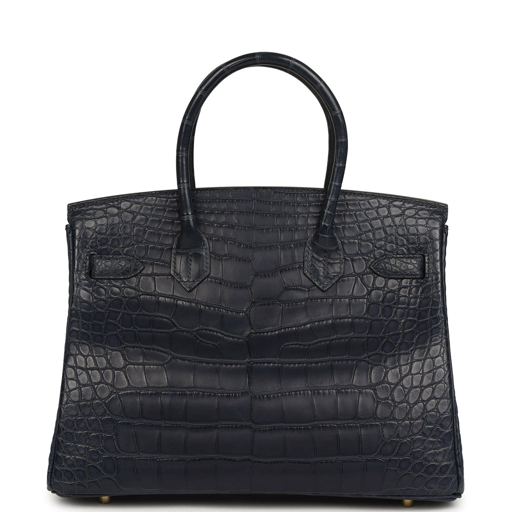 Hermes Birkin 30 Bleu Indigo Matte Alligator Gold Hardware