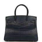Hermes Birkin 30 Bleu Indigo Matte Alligator Gold Hardware
