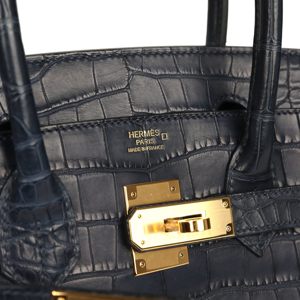 Hermes Birkin 30 Bleu Indigo Matte Alligator Gold Hardware