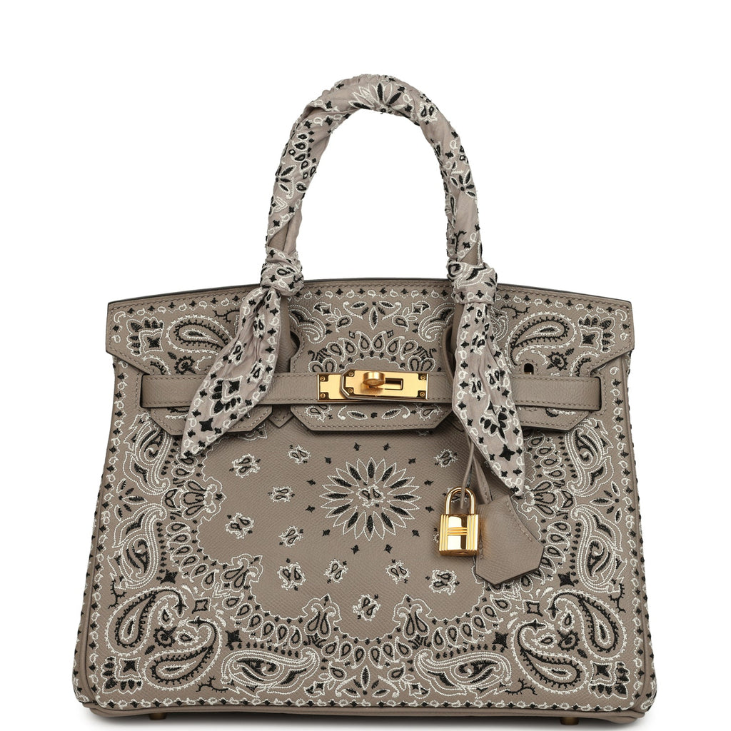 Hermes Jay Ahr Birkin 30 Gris Asphalte Epsom Bandana Embroidery Gold Hardware
