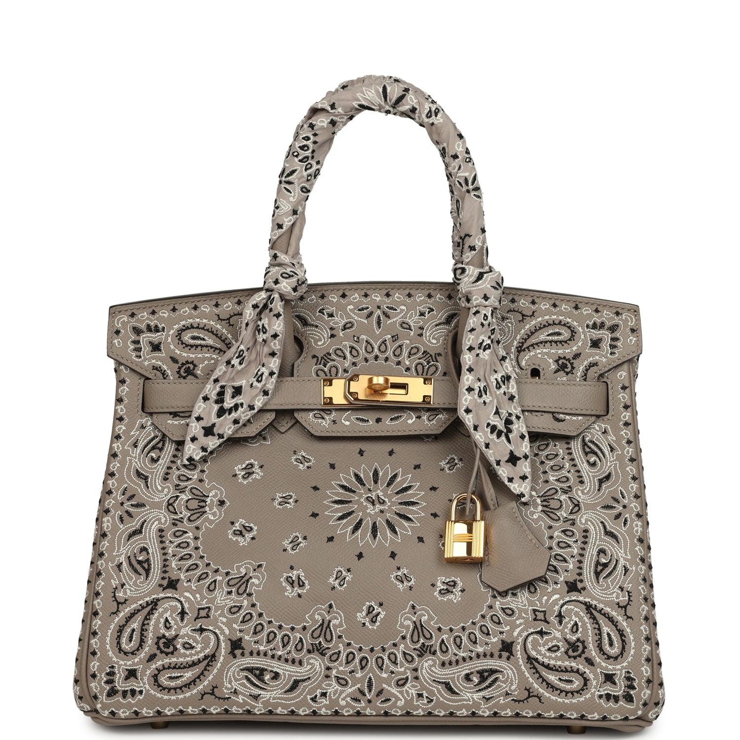 Hermes Jay Ahr Birkin 30 Gris Asphalte Epsom Bandana Embroidery Gold Hardware