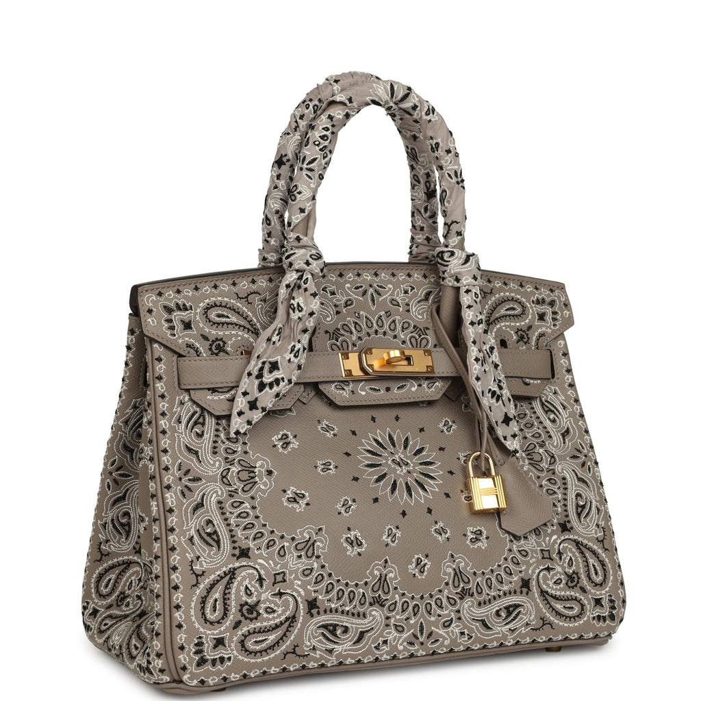 Hermes Jay Ahr Birkin 30 Gris Asphalte Epsom Bandana Embroidery Gold Hardware