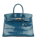 Hermes Birkin 35 Mykonos Shiny Porosus Crocodile Gold Hardware
