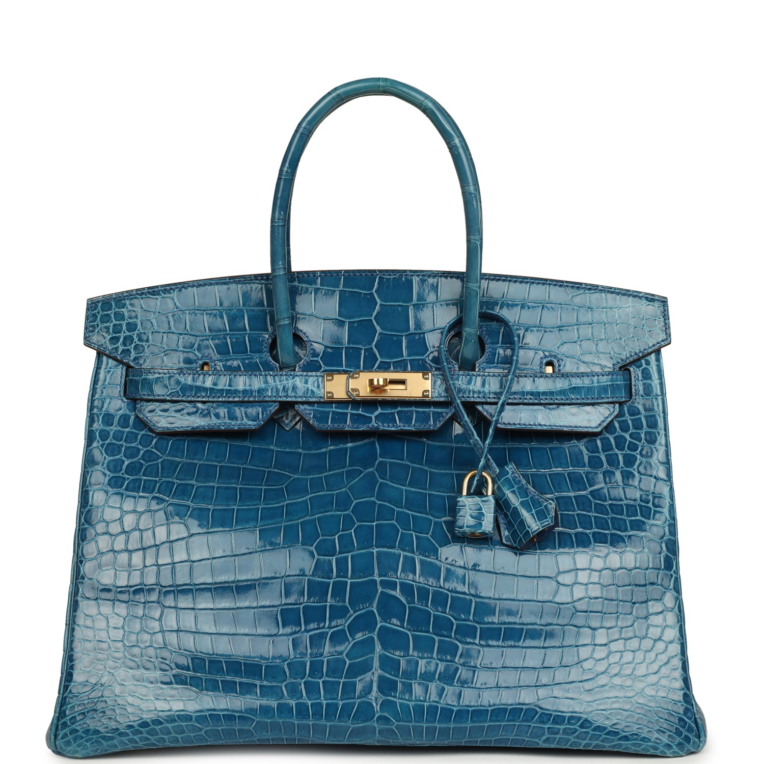 Hermes Birkin 35 Mykonos Shiny Porosus Crocodile Gold Hardware