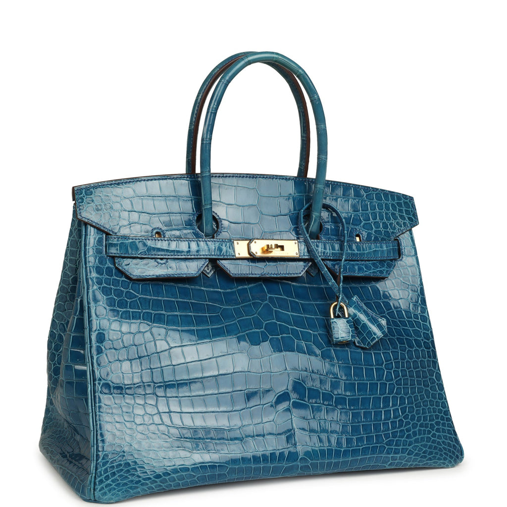 Hermes Birkin 35 Mykonos Shiny Porosus Crocodile Gold Hardware