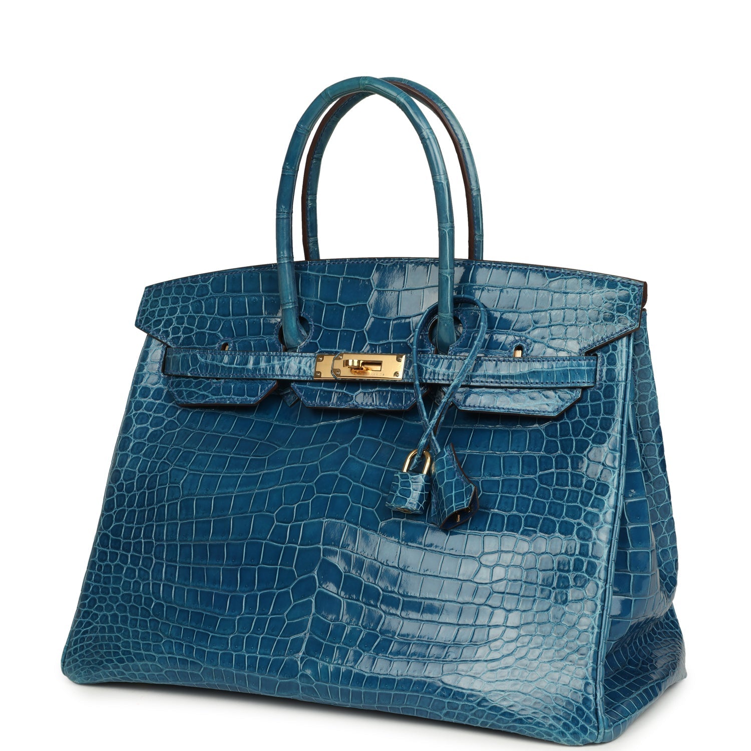 Hermes Birkin 35 Mykonos Shiny Porosus Crocodile Gold Hardware