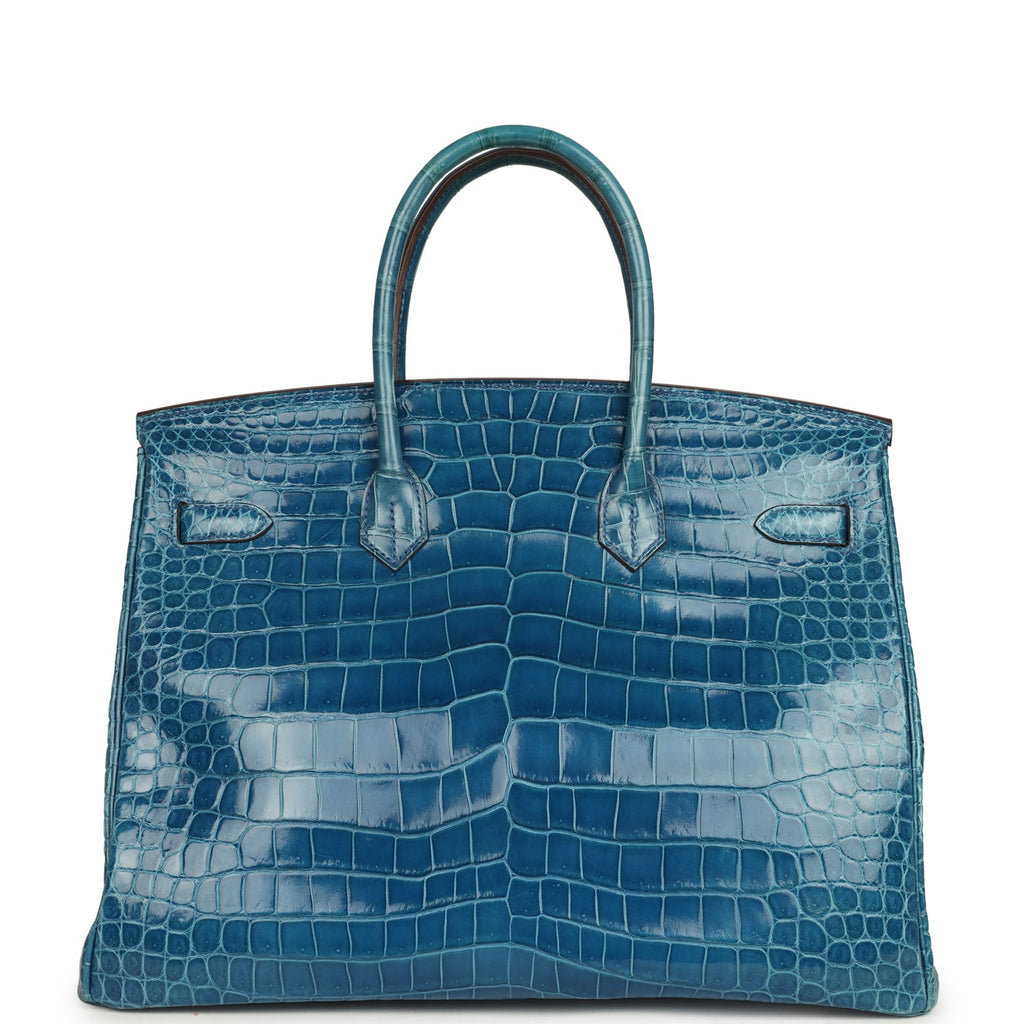 Hermes Birkin 35 Mykonos Shiny Porosus Crocodile Gold Hardware