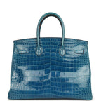 Hermes Birkin 35 Mykonos Shiny Porosus Crocodile Gold Hardware