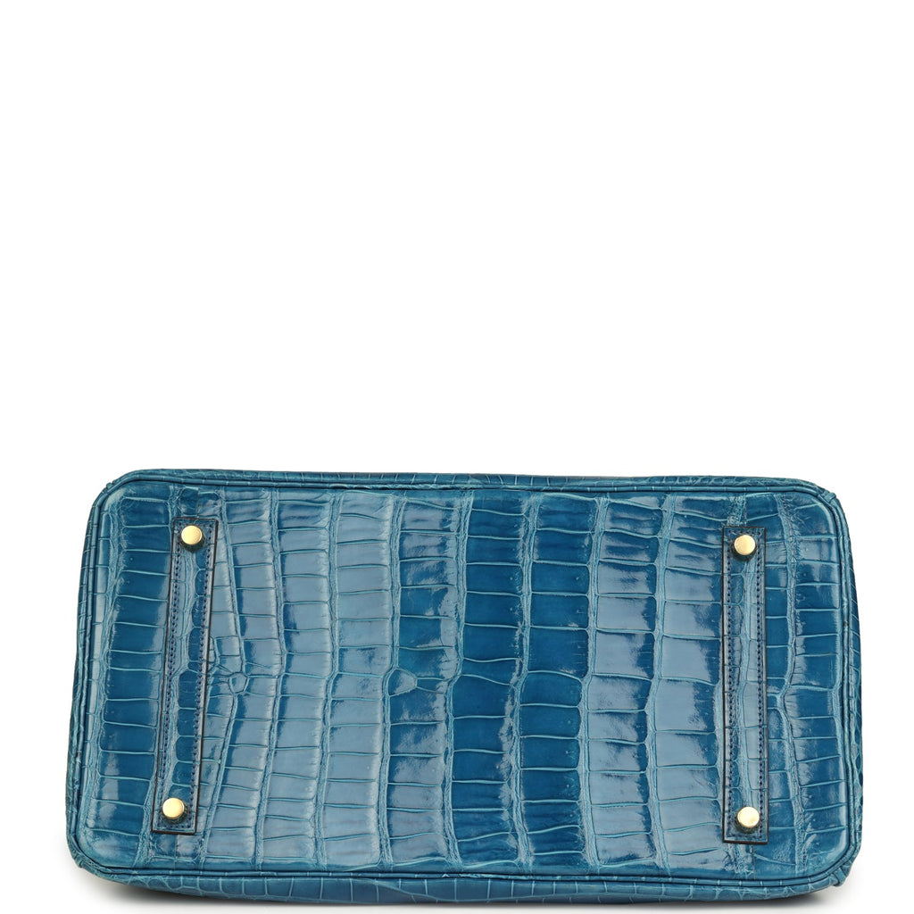 Hermes Birkin 35 Mykonos Shiny Porosus Crocodile Gold Hardware