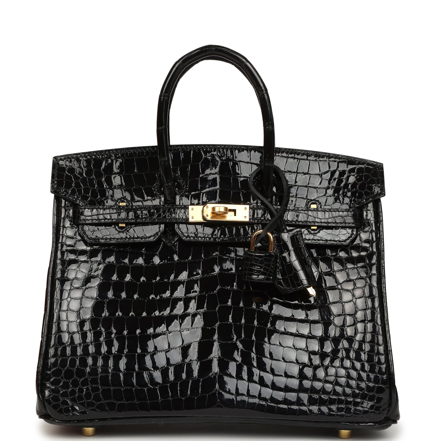 Hermes Birkin 25 Black Shiny Porosus Crocodile Gold Hardware