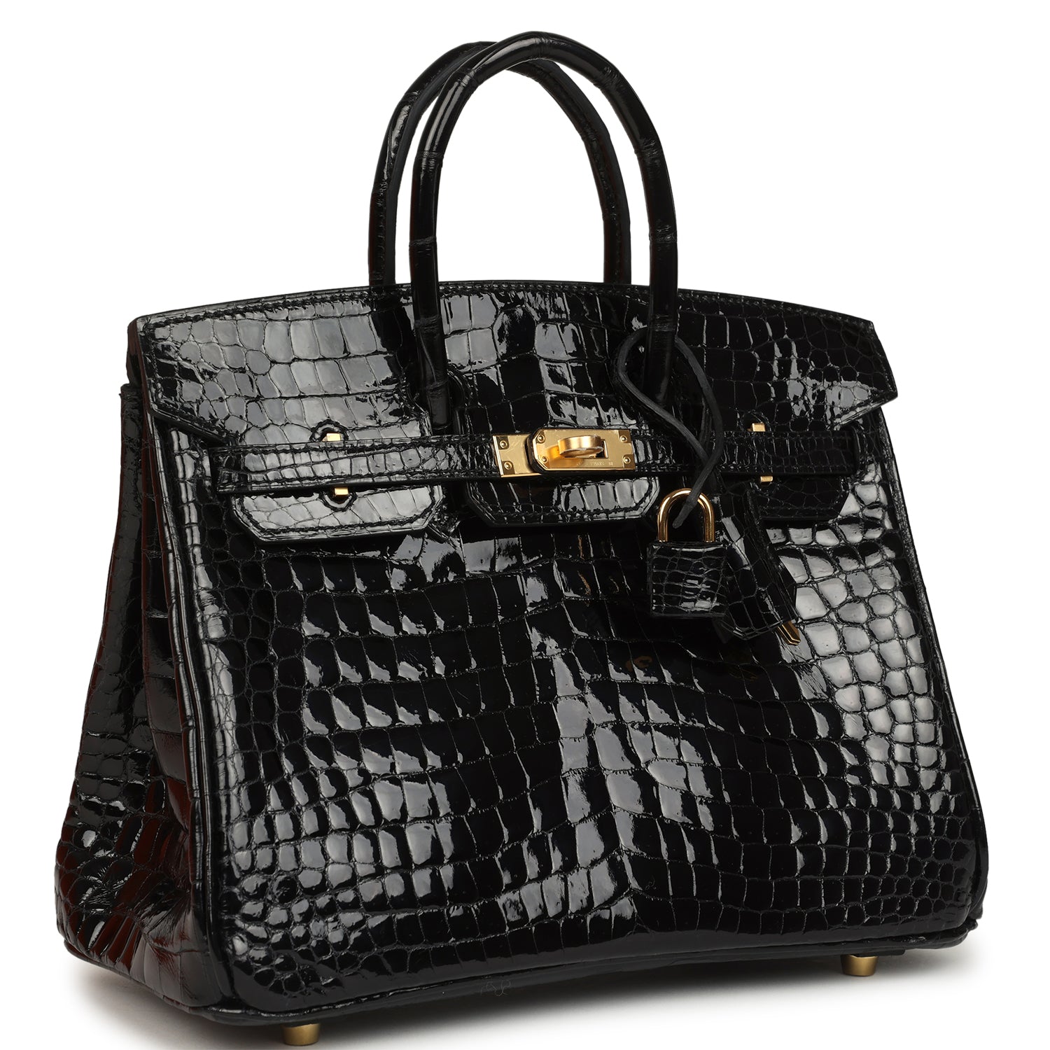 Hermes Birkin 25 Black Shiny Porosus Crocodile Gold Hardware
