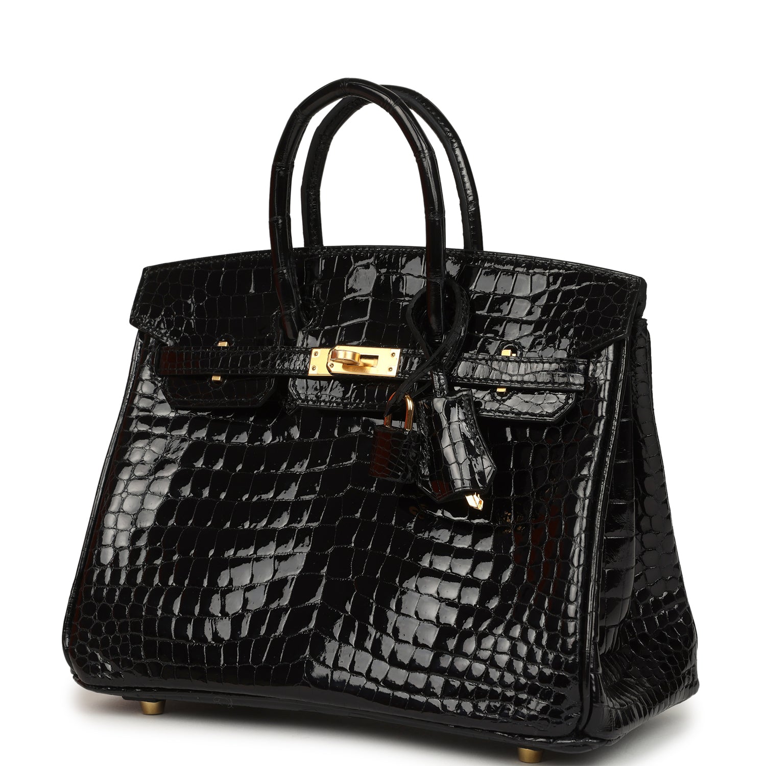 Hermes Birkin 25 Black Shiny Porosus Crocodile Gold Hardware