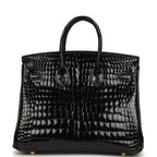 Hermes Birkin 25 Black Shiny Porosus Crocodile Gold Hardware
