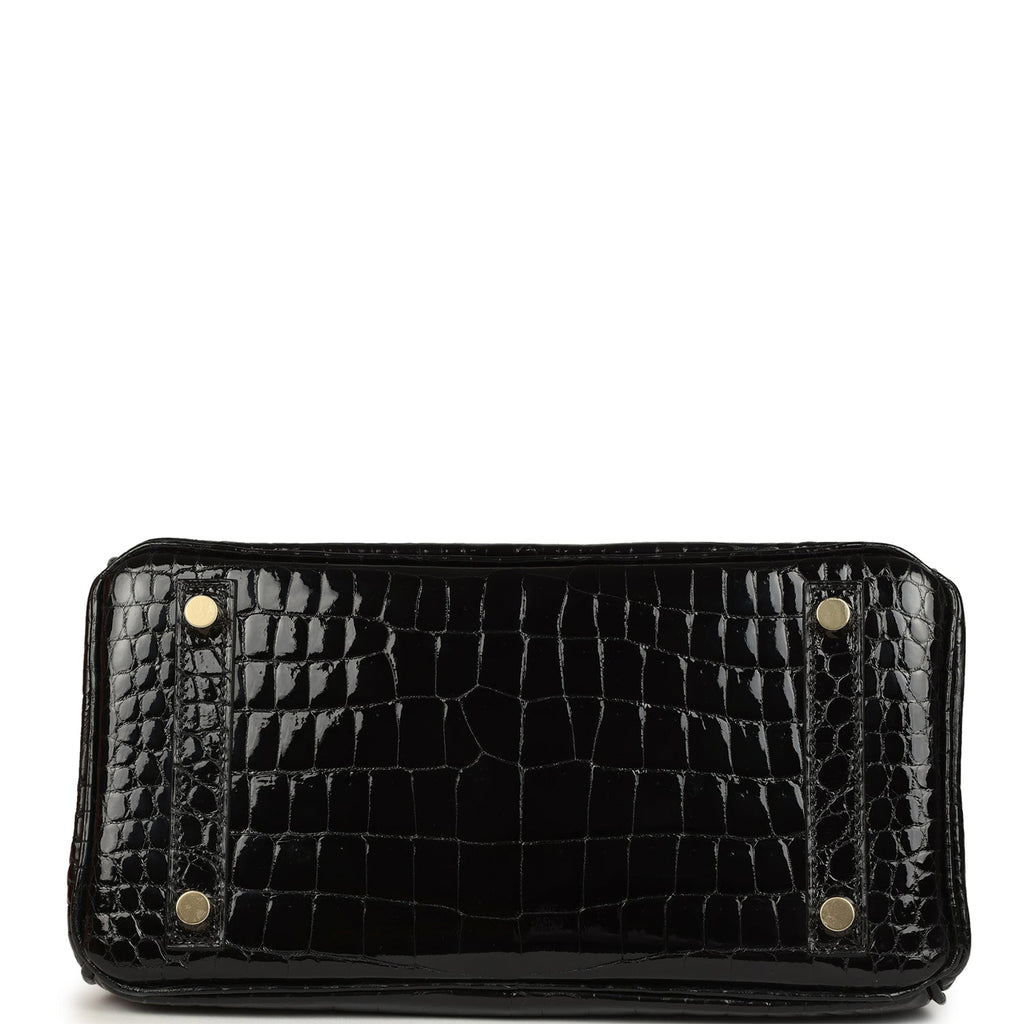 Hermes Birkin 25 Black Shiny Porosus Crocodile Gold Hardware