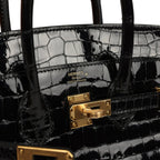 Hermes Birkin 25 Black Shiny Porosus Crocodile Gold Hardware