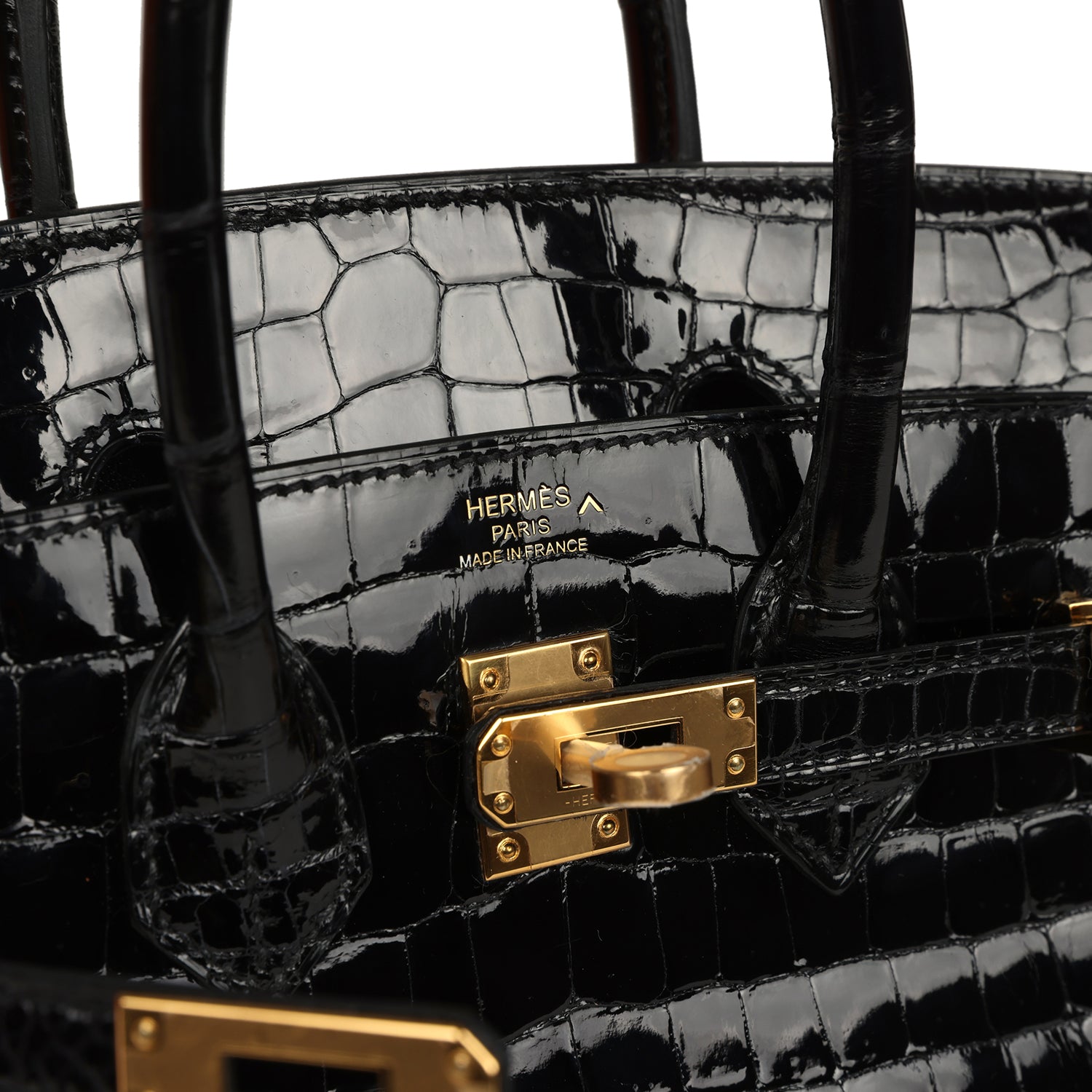 Hermes Birkin 25 Black Shiny Porosus Crocodile Gold Hardware