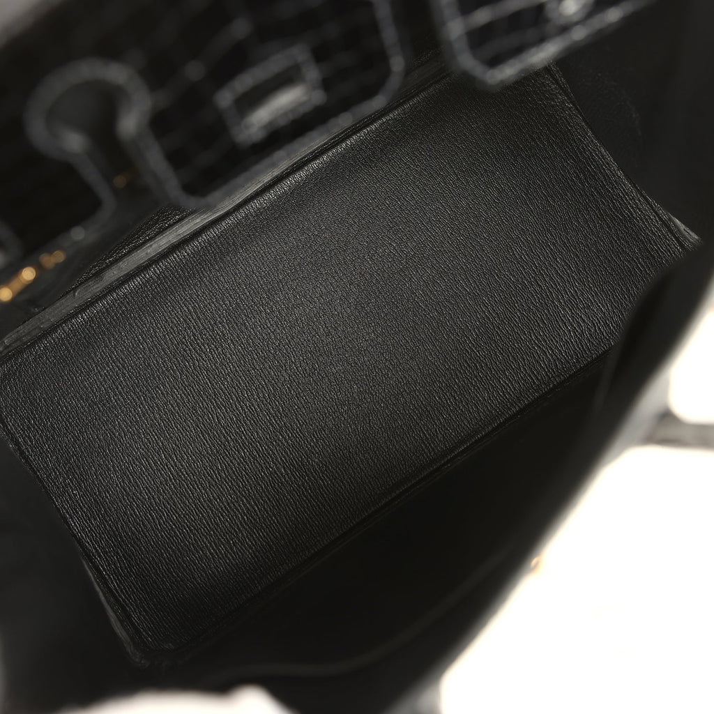 Hermes Birkin 25 Black Shiny Porosus Crocodile Gold Hardware